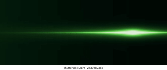 Light green effect reflections, neon illumination in white colors. Bright light lens. Police light effects, lines. Shiny stars, glowing sparks on a black background. Vector green light effect