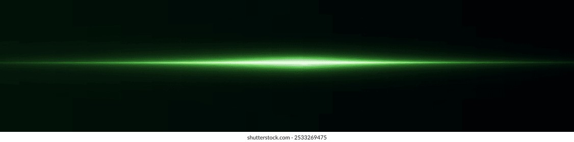 Light green effect reflections, neon illumination in white colors. Bright light lens. Police light effects, lines. Shiny stars, glowing sparks on a black background. Vector green light effect