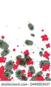 Light Green Flora Background White Vector. Hibiscus Rainforest Frame. Pink Leaf. Stylish Texture. Red Tropical Card.