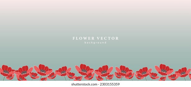 Light green floral gradient background with red poppy flowers. Background for text, photos, postcards, business cards and presentations