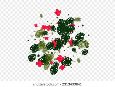 Light Green Foliage Background Transparent Vector. Hibiscus Jungle Illustration. Pink Leaf. Beauty Backdrop. Green Color Pattern.