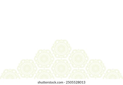 Light green geometric mandala pattern at bottom side with intricate, symmetrical designs, perfect for backgrounds, textile prints, and decorative elements for islamic background. Editable. EPS 10