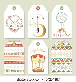 Light green gold pink tag sale in boho style on summer with bed,wreath and moon