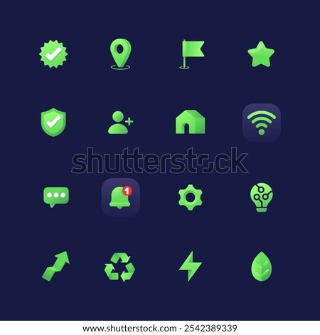 Light green gradient icons set in dark theme