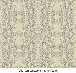 Light green or gray and dark blue intricate lacy vector seamless pattern with stylized floral elements; folk, rustic or boho style