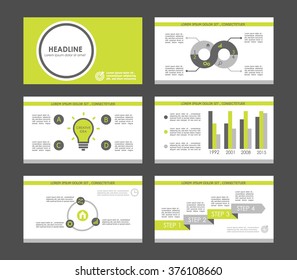 Light green and gray infographics. Templates with elements and characters for presentations, business and marketing.