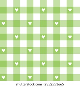 Verde claro con fondo de estampado cardíaco. fondo de patrón de plaid. fondo trenzado. Patrón sin foco. de fondo, decoración, envoltura de regalo, mantel de gingham, manta, tartán.