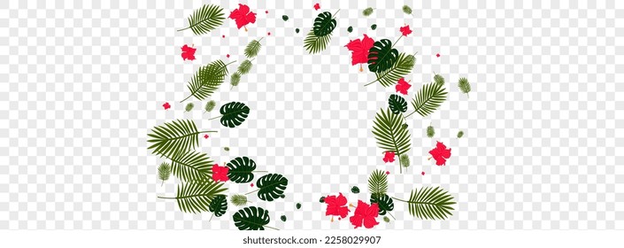 Vector transparente de fondo de color verde claro Hibiscus. Textura de color de la palma. Planta Amarilla. Ilustración tropical. Marco de silueta roja.