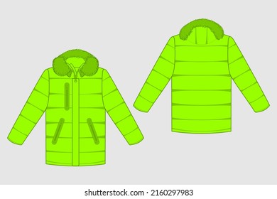 Light green hooded winter jacket Vector Graphic Illustration Art Design 