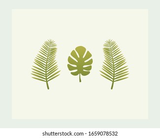 Light green horizontal card with three bright tropical leaves.