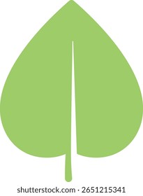 Light green leaf icon with central vein and rounded tip symbolizing nature, growth, and sustainability, ideal for eco friendly projects and environmental initiatives