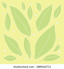 Light green leaves on yellow field cartoon flat background 