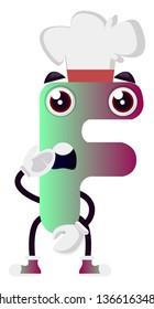 Light green letter F with chef hat vector illustration on white background