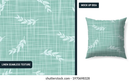 light green linen texture and background seamless pattern with decorative leaves, premium Vector.