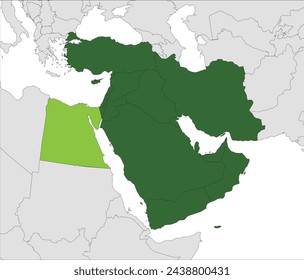 Light green map of EGYPT inside highlighted dark green map of the Middle East