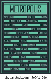 Light green metropolis names poster design
