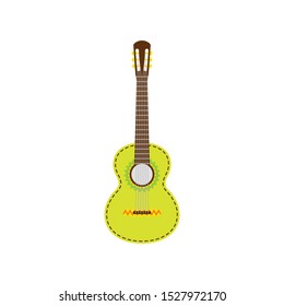 Light green Mexican guitar. Vector isolated illustration on white background.  