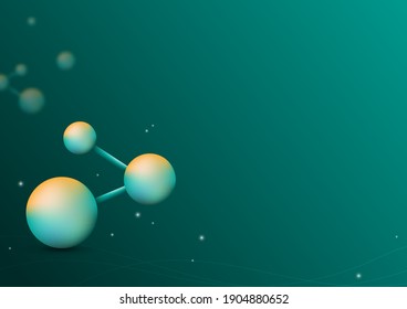 Light green molecule on the dark green background, science, technology, chemical