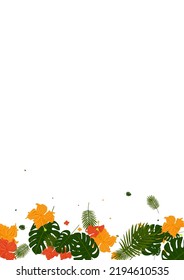Vector blanco de fondo de Monstera verde claro. Tarjeta de envolvimiento de palma. Planta Amarilla. Miami Frame. Fondo de Moda Verde.