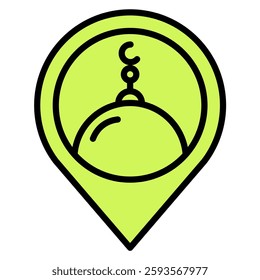 Light green mosque icon represents a location with landmark features on maps and navigation applications Ideal for travel planning and cultural awareness content.