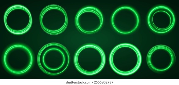 Light Green Neon Ring: Circular Glow with Movement and Speed Effect for Dynamic Visuals and Web Design