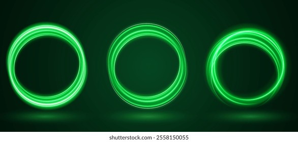 Light Green Neon Ring: Circular Glow with Movement and Speed Effect for Dynamic Visuals and Web Design