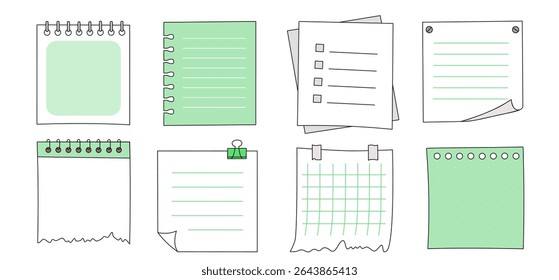 Light green notebook elements for school and study design projects, including graphs and lists

