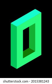 Light green number 0 in isometric style. Isolated on black background. Learning numbers, serial number, price, place. Vector illustration