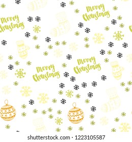 Light Green, Orange vector seamless texture with colored snowflakes, balls, socks, mittens. Glitter abstract illustration with gradient. Pattern for trendy fabric, wallpapers.