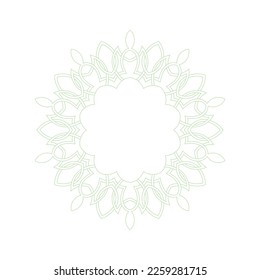 Light green ornamental circular pattern on white background. Card template design. Decorative vector frame.