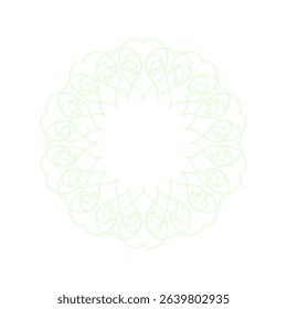 Light green ornamental circular pattern on white background. Card template design. Decorative vector frame.