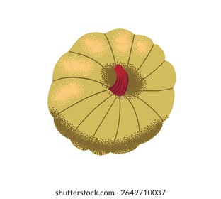 Light green ornamental pumpkin with red stem and round shape, isolated on white background.
