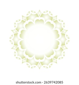 Light green ornamental round pattern on white background. Card template design. Vector illustration.