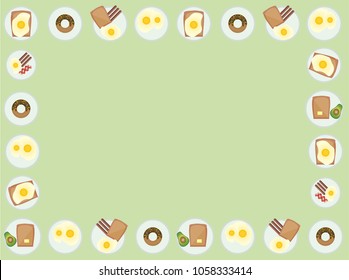 Light green page template with a frame of breakfast foods