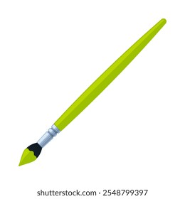 Light green paintbrush with paint on bristles. Art supply, painting, and creativity concept. Flat vector illustration isolated on a white background