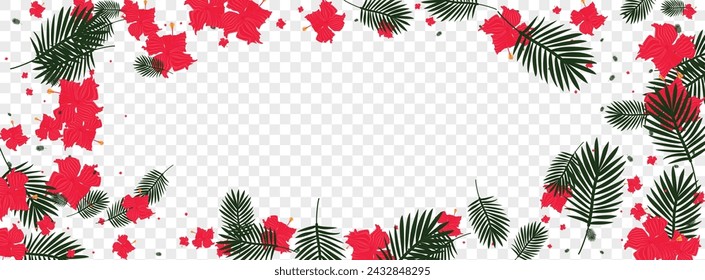 Light Green Palm Background Transparent Vector. Flora Nature Design. Pink Plant. Holiday Card. Green Surf Pattern.