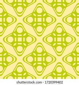 Light green pattern on yellow seamless textile background.