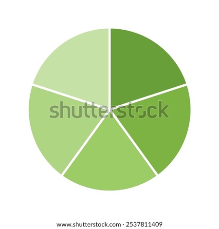 Light green pie chart with 5 parts chart, 5 circle section for business presentation concept. Overall for marketing and education goal vector.