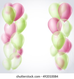light green and red balloons border celebration background. vector illustration
