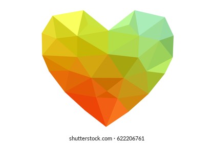 Light Green, Red vector abstract glitter heart shape on white background in love concept for valentine's day with sweet and romantic moment. Polygonal design for your business.