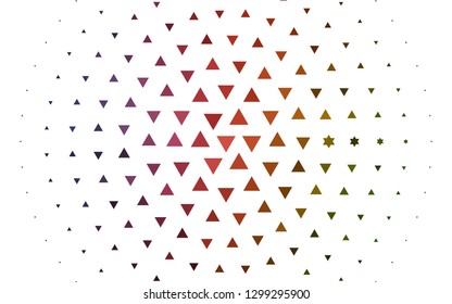 Light Green, Red vector backdrop with lines, triangles. Triangles on abstract background with colorful gradient. Smart design for your business advert.