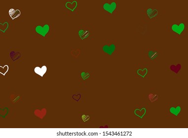 Light Green, Red vector backdrop with sweet hearts. Decorative shining illustration with hearts on abstract template. Template for Valentine's greeting postcards.