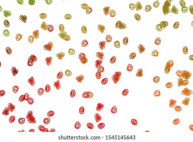 Light Green, Red vector backdrop with dots. Glitter abstract illustration with blurred drops of rain. Design for posters, banners.