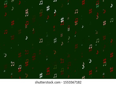 Light Green, Red vector backdrop with music notes. Modern abstract illustration with melody keys. Template for fasion magazines.