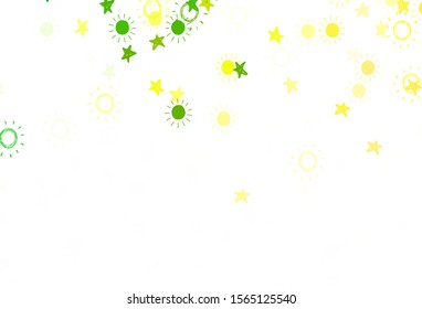 Light Green, Red vector backdrop with bright stars, suns. Shining colored illustration with stars, suns. Best design for your ad, poster, banner.