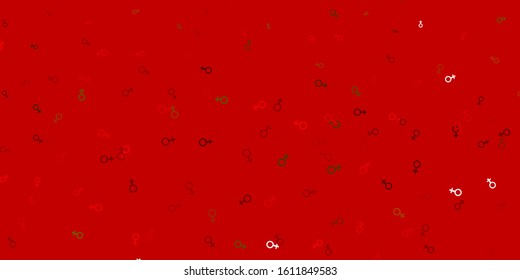 Light Green, Red vector backdrop with woman's power symbols. Illustration with signs of women's strength and power. Elegant design for wallpapers.