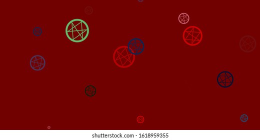 Light Green, Red vector backdrop with mystery symbols. Colorful mystic symbols with a gradient in ancient style. Best design halloween events.