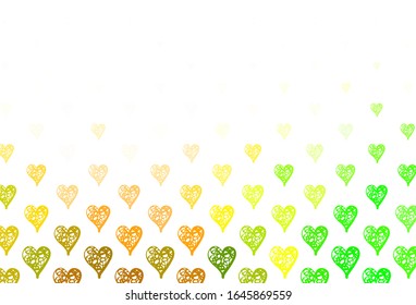 Light Green, Red vector backdrop with sweet hearts. Shining illustration with hearts on abstract template. Pattern for valentine's ad, booklets.