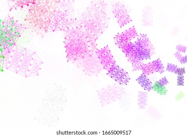 Light Green, Red vector backdrop with artificial intelligence data. Colored AI structure with gradient lines and dots. Pattern for  poster, banner of technology.