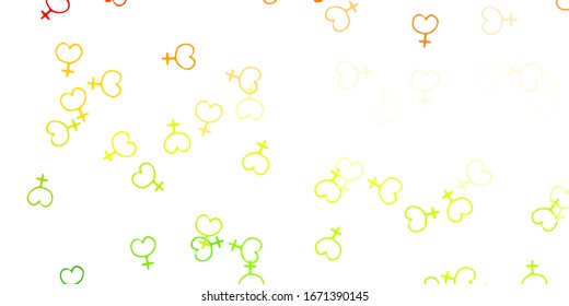 Light Green, Red vector backdrop with woman's power symbols. Abstract illustration with a depiction of women's power. Design for International Women’s Day.